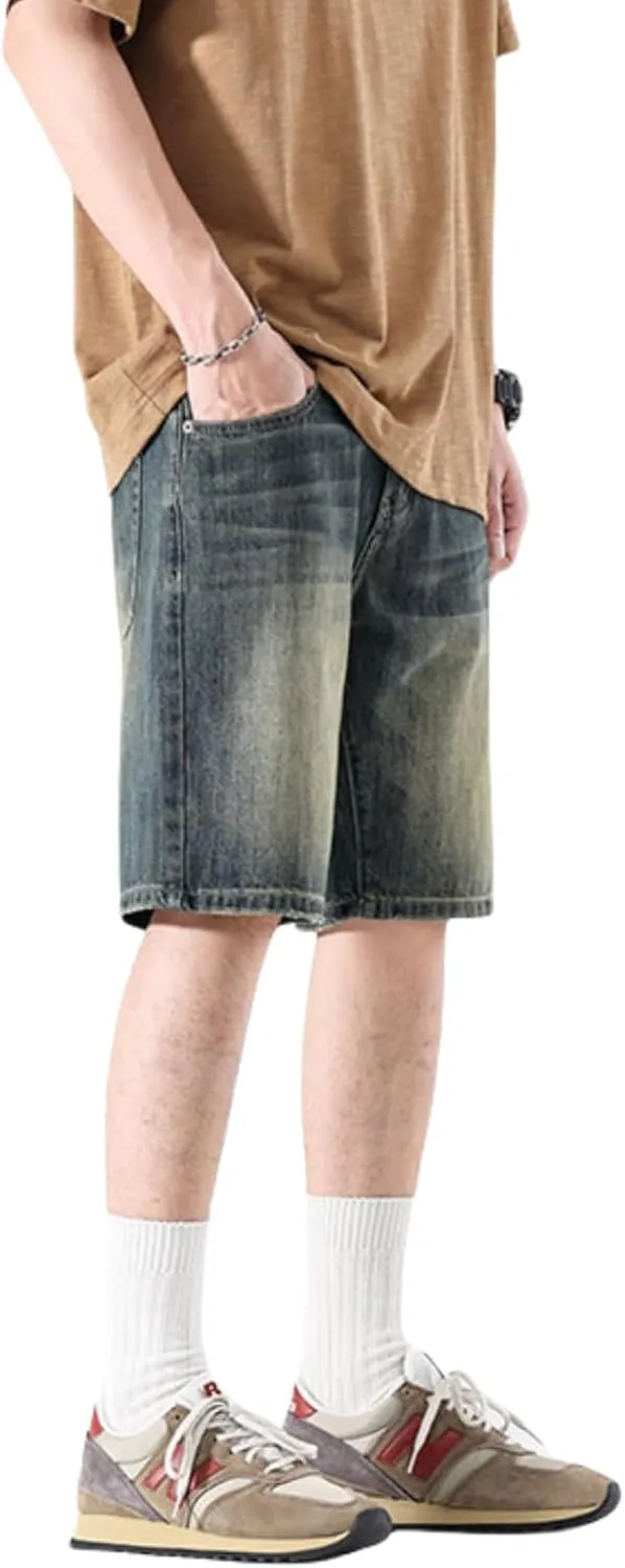 LUOBANIU Men's Straight Leg Denim Shorts Relaxed Fit Casual Jean Shorts with Pockets