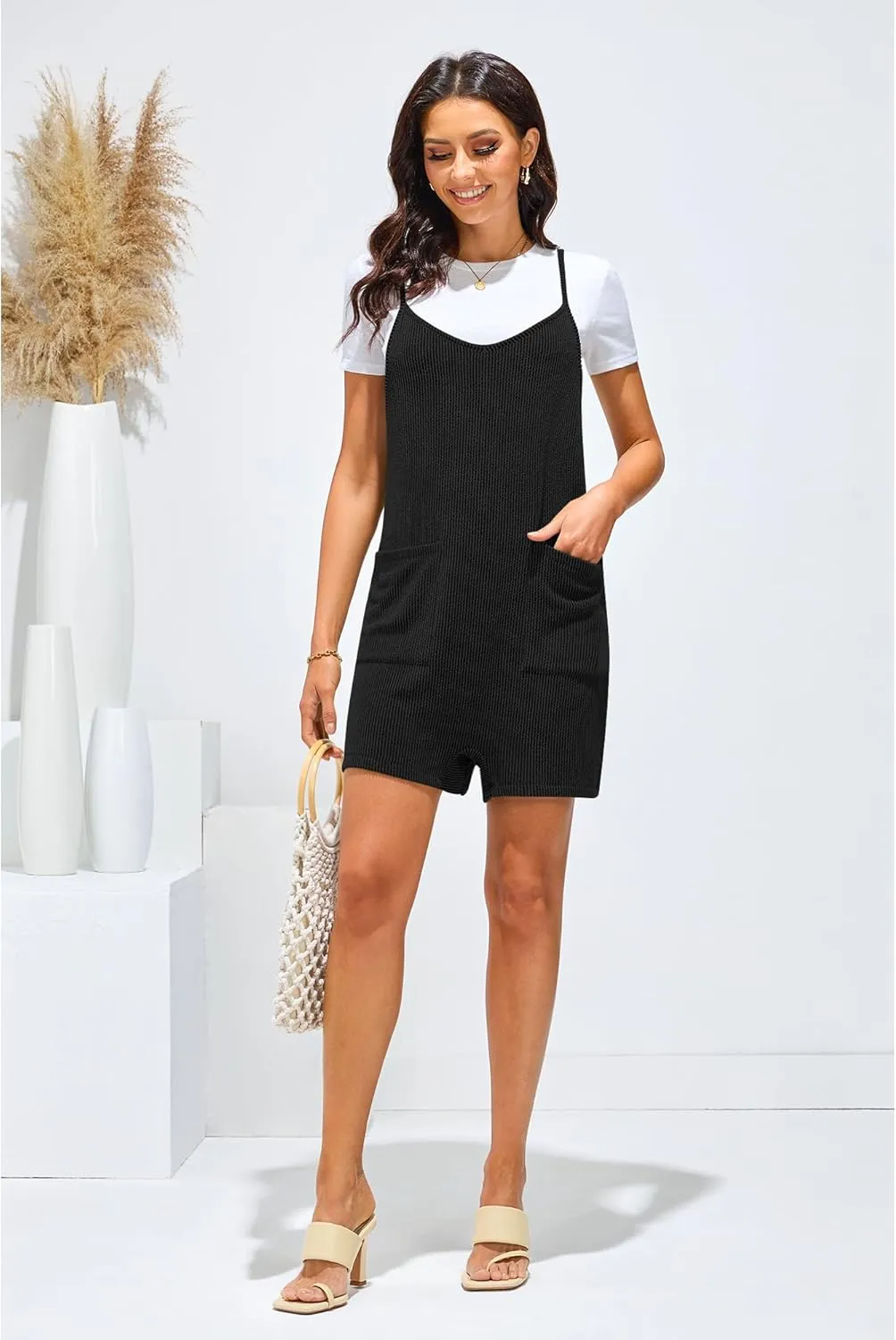 luvamia Rompers for Women Sleeveless Summer Short Jumpsuits Adjustable Straps Overall Shorts Resort Wear Vacation Outfit