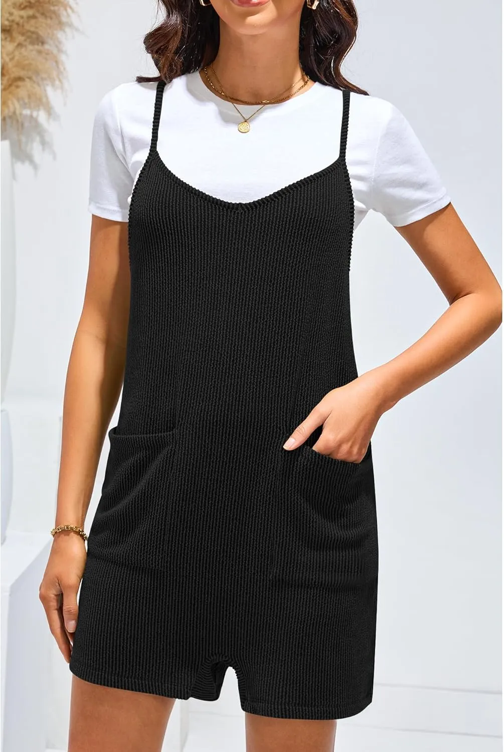 luvamia Rompers for Women Sleeveless Summer Short Jumpsuits Adjustable Straps Overall Shorts Resort Wear Vacation Outfit