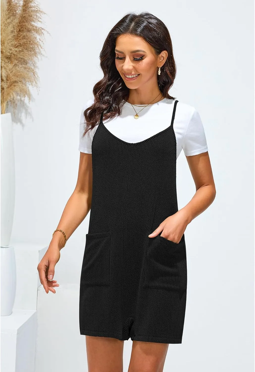 luvamia Rompers for Women Sleeveless Summer Short Jumpsuits Adjustable Straps Overall Shorts Resort Wear Vacation Outfit