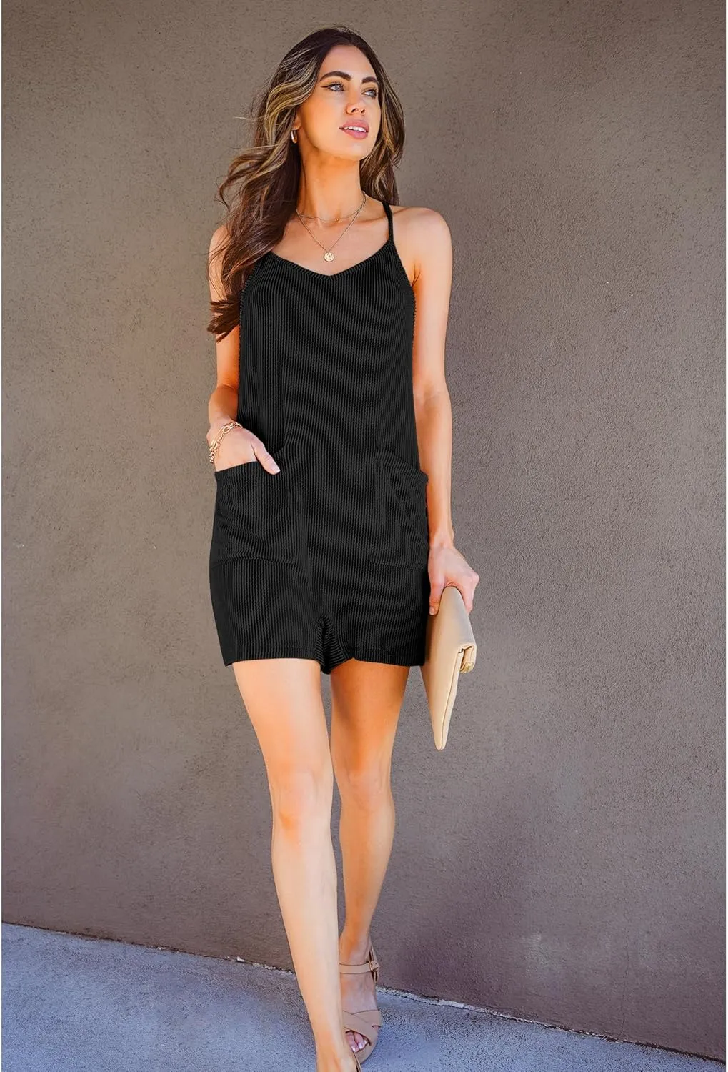 luvamia Rompers for Women Sleeveless Summer Short Jumpsuits Adjustable Straps Overall Shorts Resort Wear Vacation Outfit