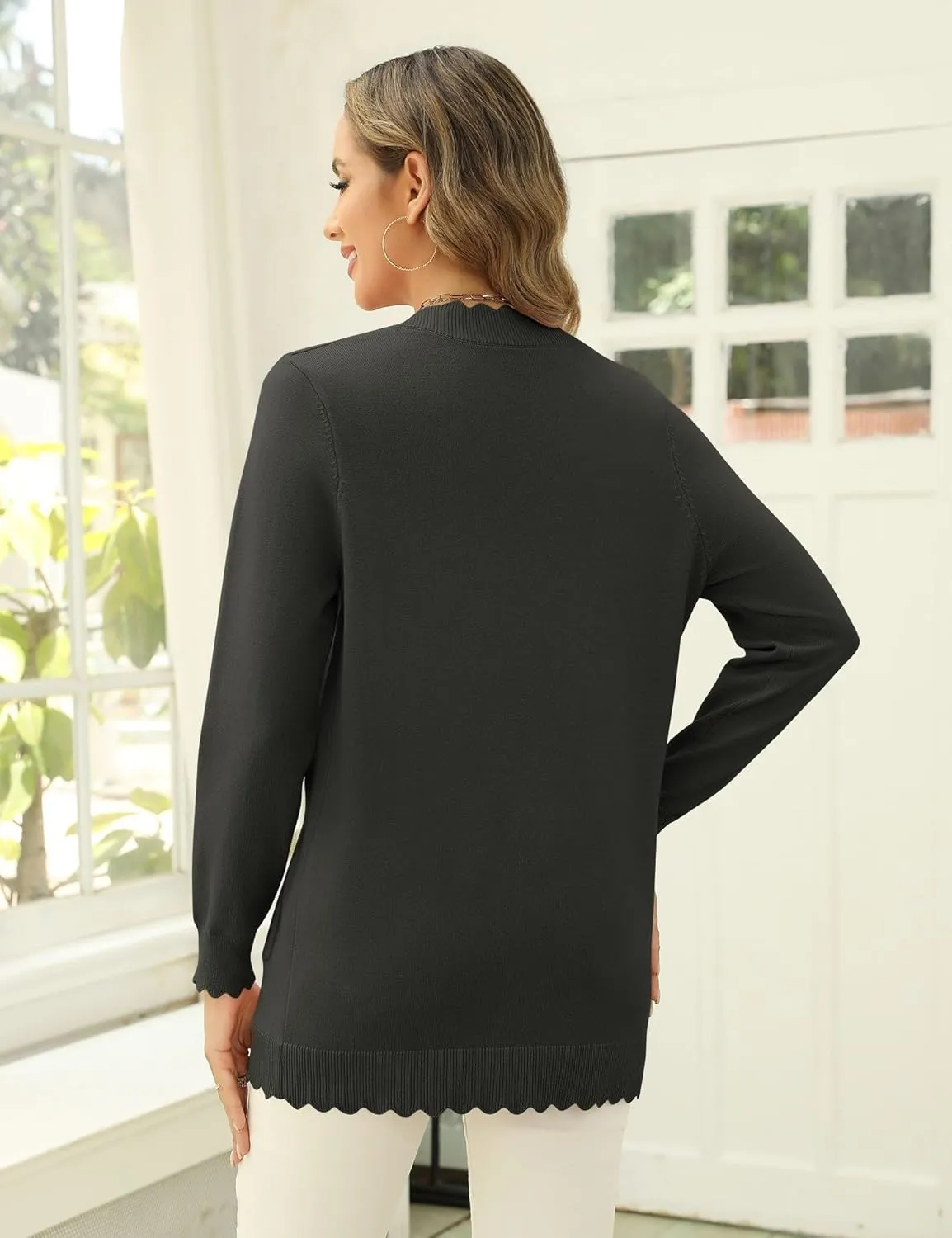 LUYAA Women's Fashion Cardigan Sweaters Lightweight Long Sleeve Open Front Long Cardigan V Neck Cozy Knit with Pocket