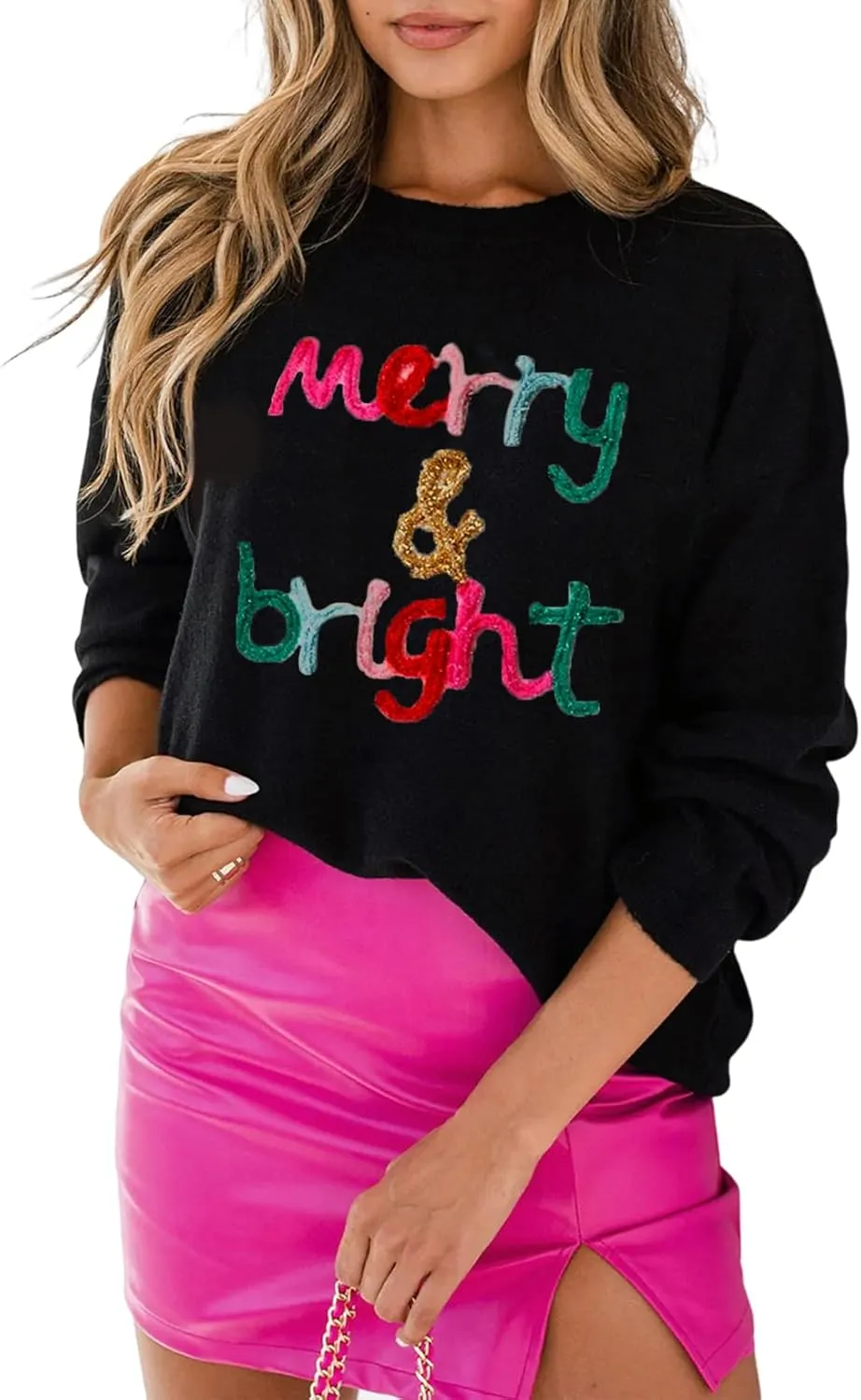 MARZXIN Women 2025 Casual Holiday Sweaters Long Sleeve Round Neck Valentine Sweater Tops Merry Christmas Sweaters