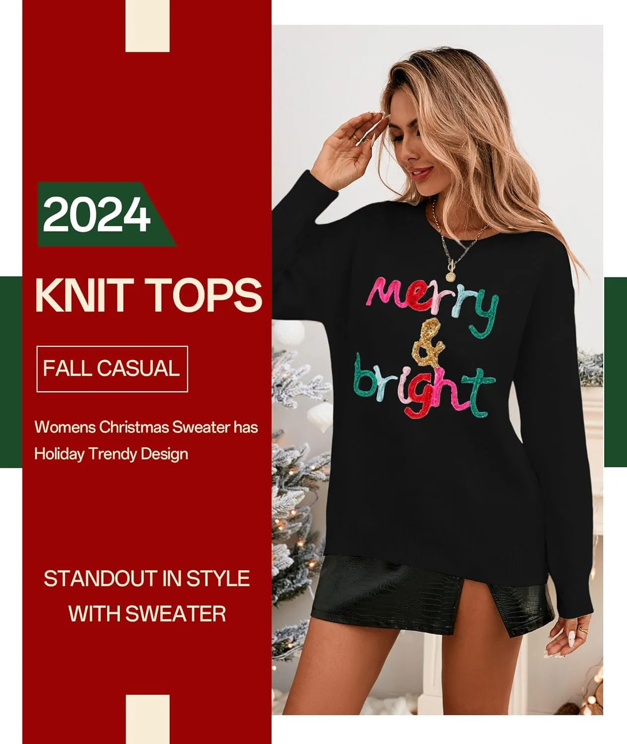 MARZXIN Women 2025 Casual Holiday Sweaters Long Sleeve Round Neck Valentine Sweater Tops Merry Christmas Sweaters