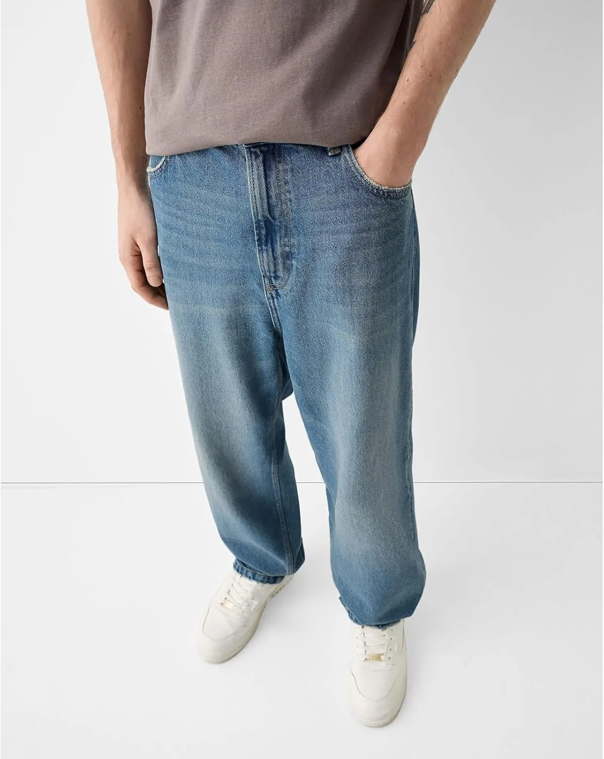 Men Jeans Straight fit High Waisted Work Jeans Relaxed Fit Baggy Denim Jeans Pants