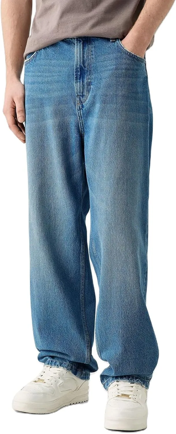 Men Jeans Straight fit High Waisted Work Jeans Relaxed Fit Baggy Denim Jeans Pants