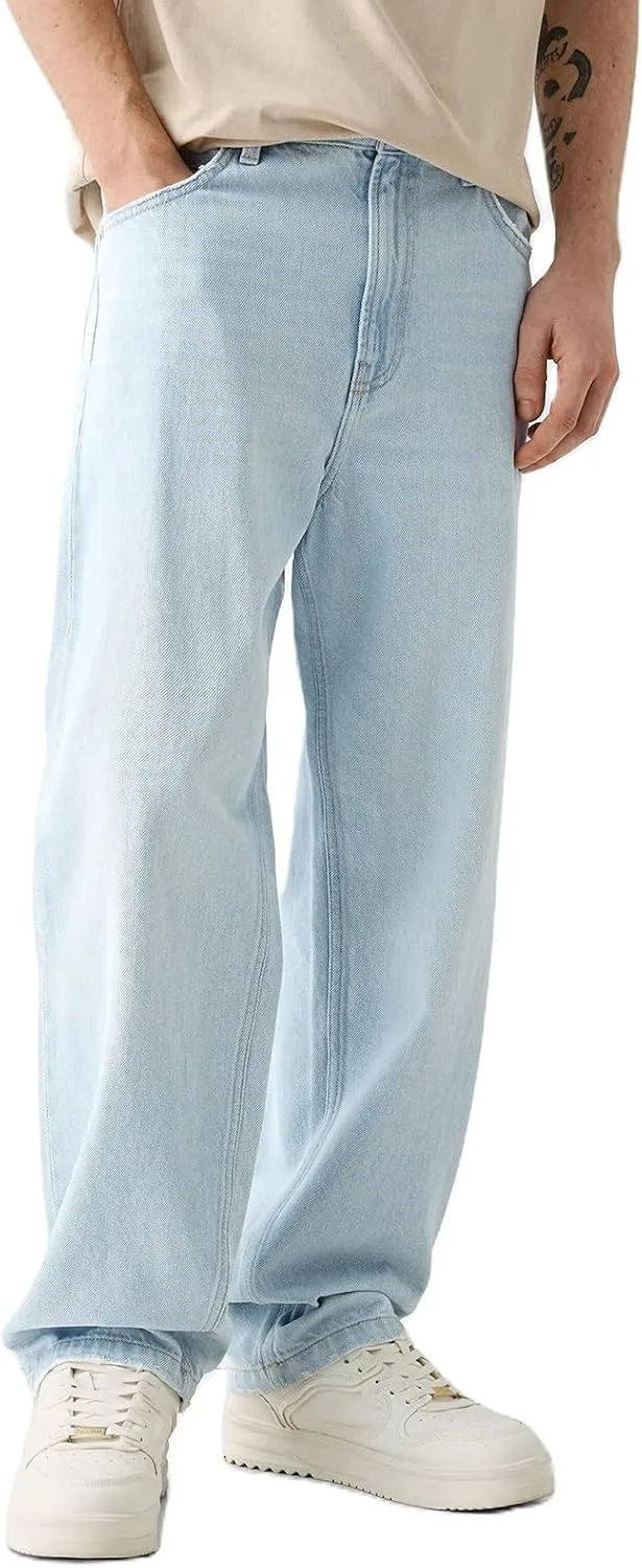 Men Jeans Straight fit High Waisted Work Jeans Relaxed Fit Baggy Denim Jeans Pants