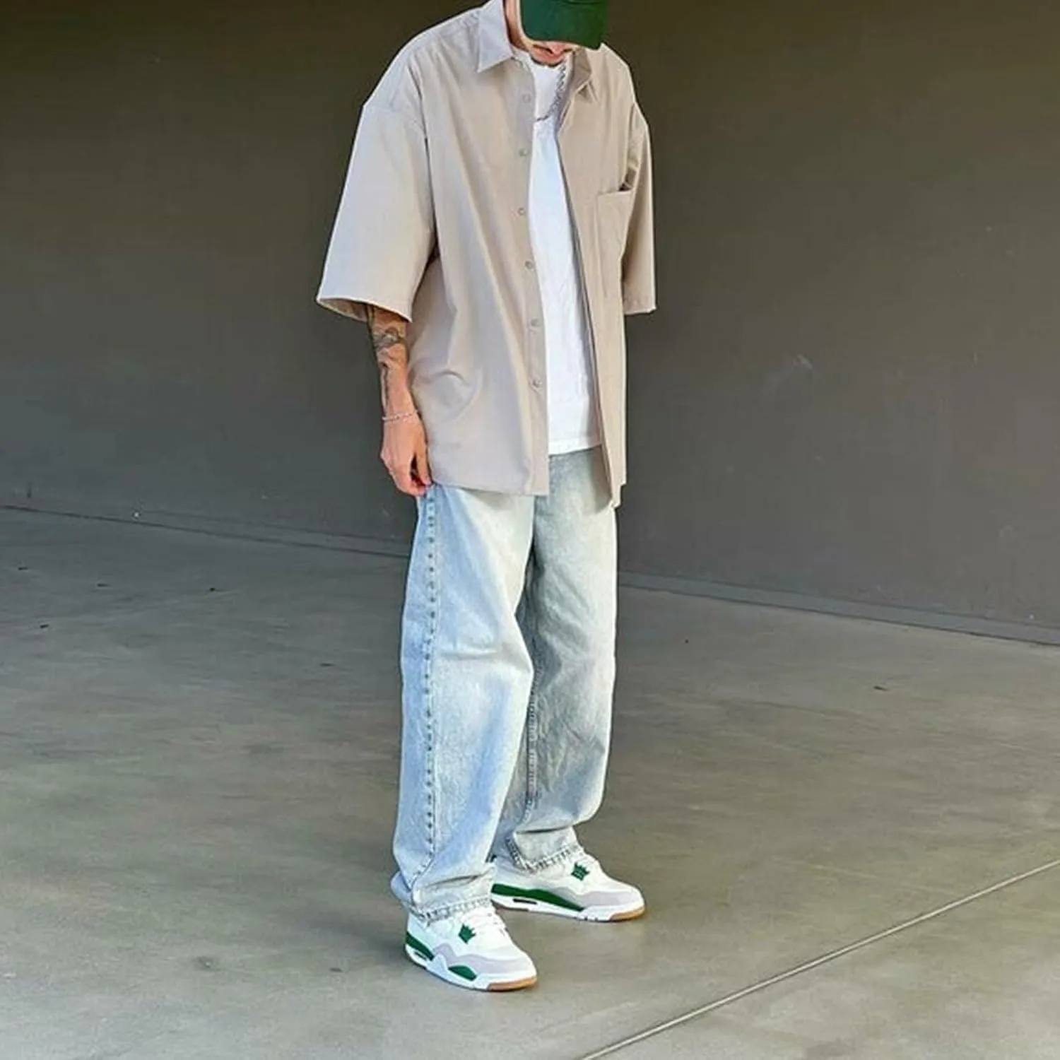 Men Jeans Straight fit High Waisted Work Jeans Relaxed Fit Baggy Denim Jeans Pants