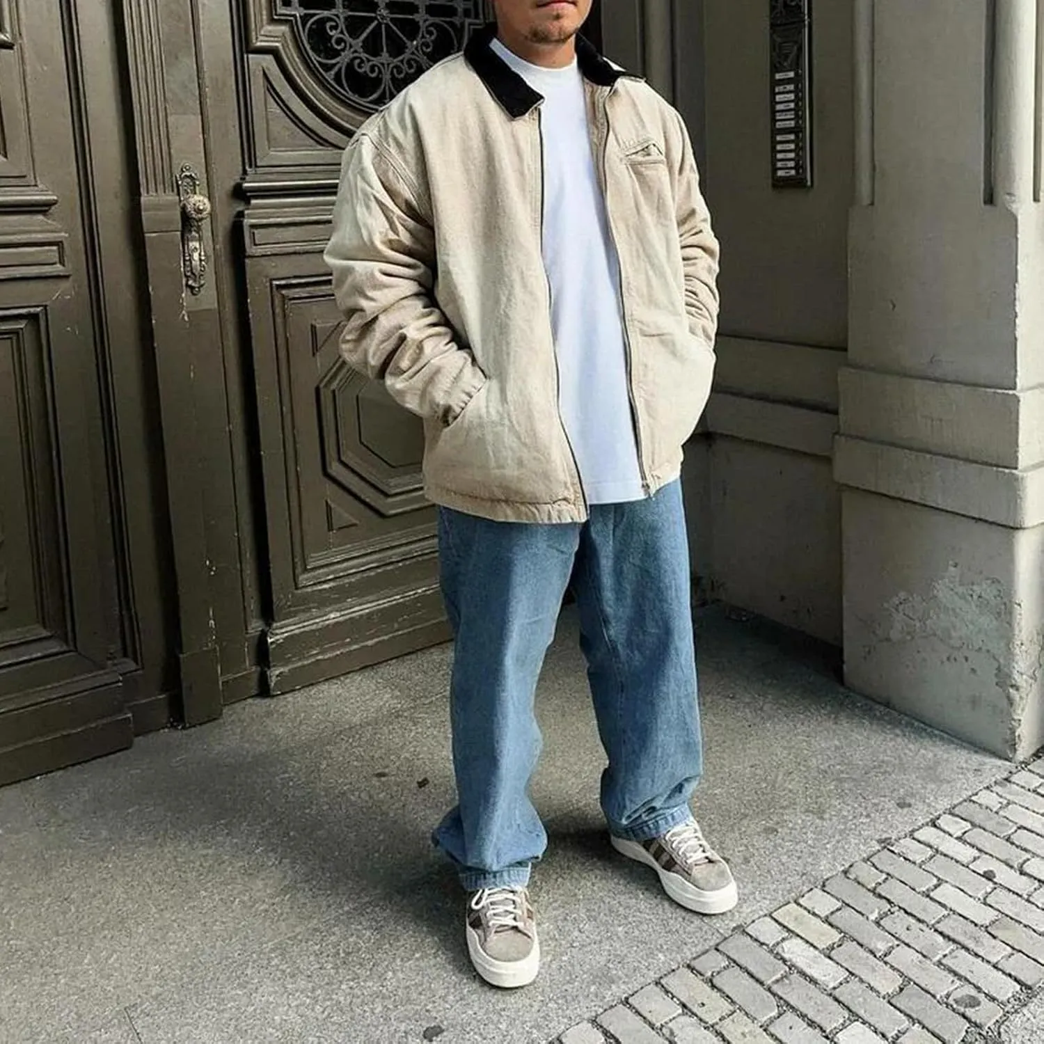 Men Jeans Straight fit High Waisted Work Jeans Relaxed Fit Baggy Denim Jeans Pants