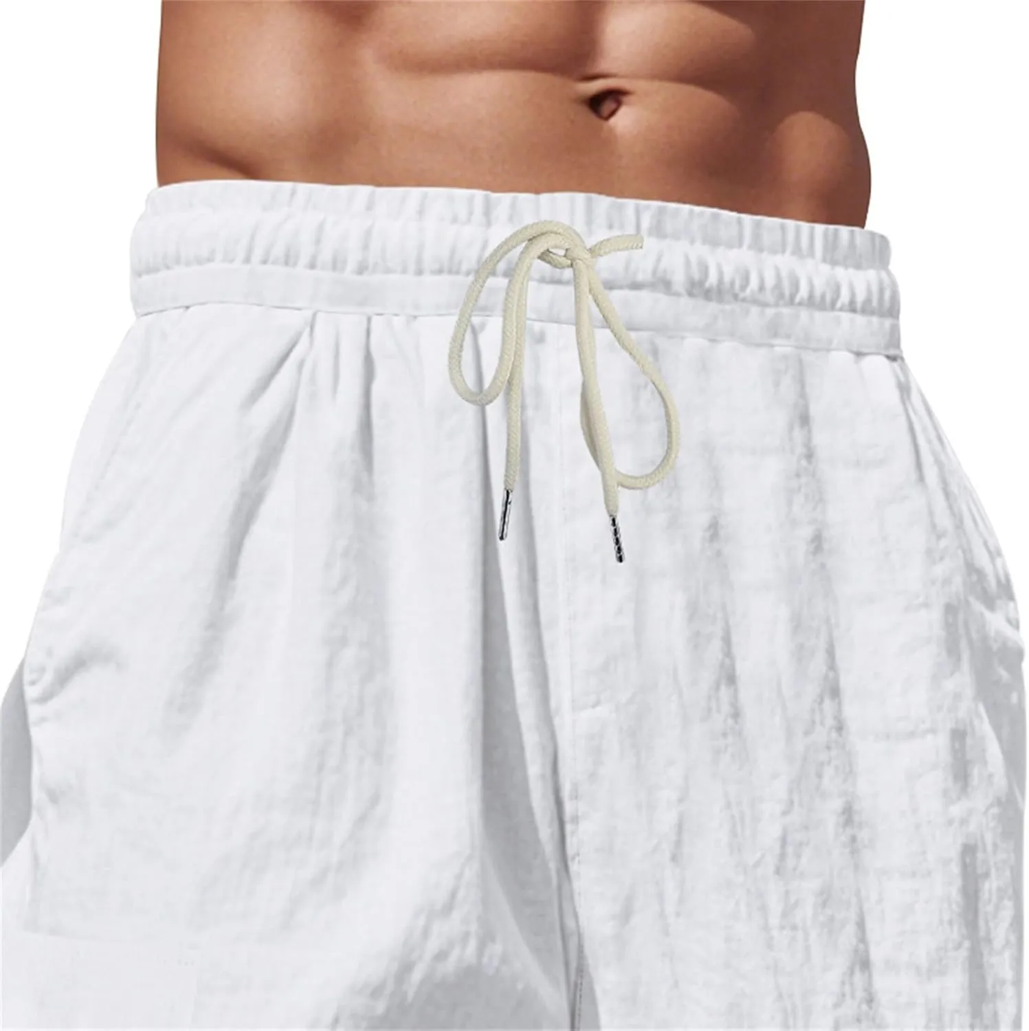 Mens Athletic Pants Tapered Linen Elastic Waist Active Beach Flex Trousers Joggers Travel Hiking Pants
