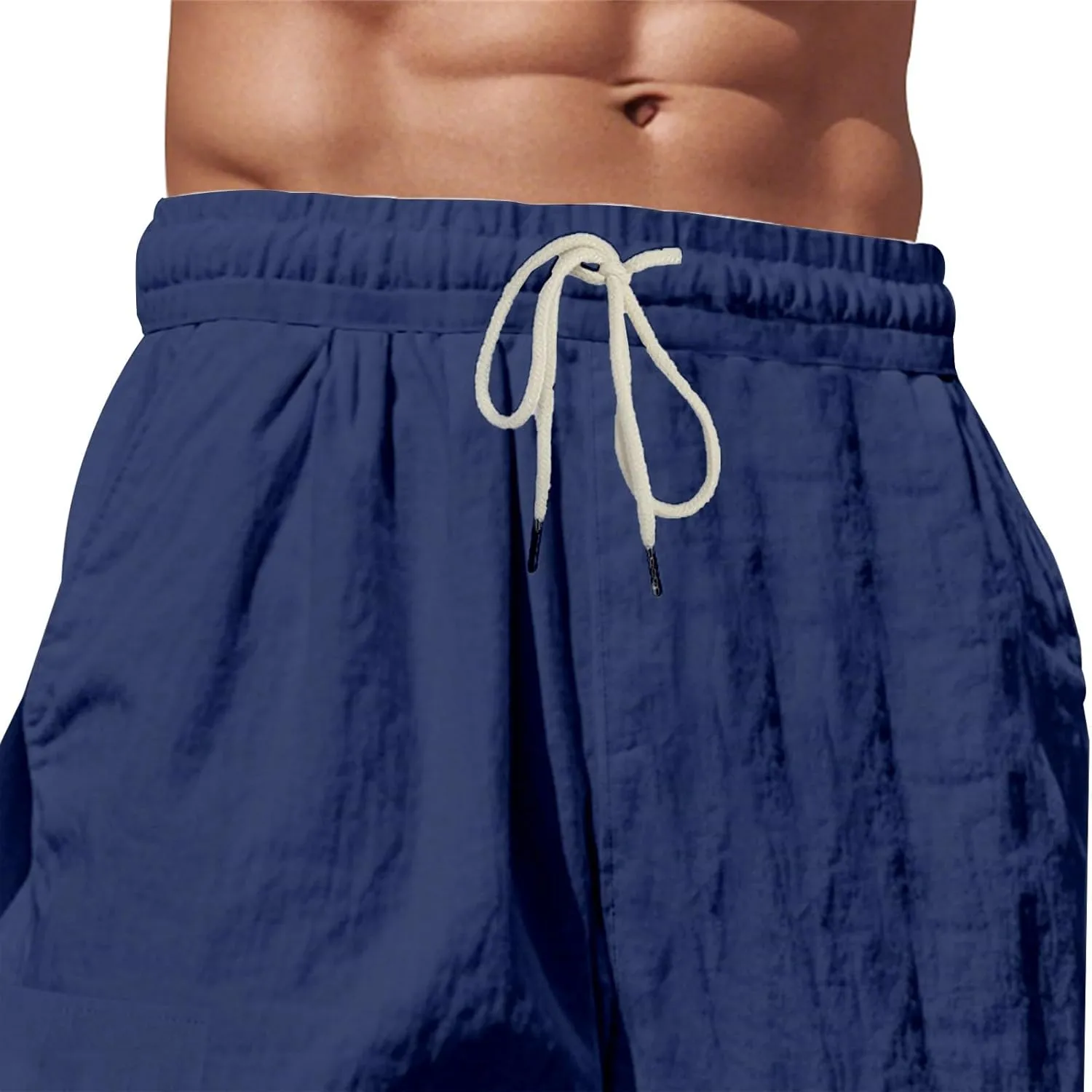 Mens Athletic Pants Tapered Linen Elastic Waist Active Beach Flex Trousers Joggers Travel Hiking Pants