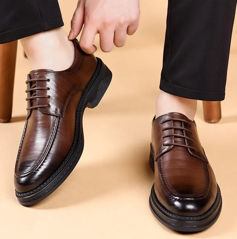 Men's Business Wingtip Lace-Up Dress Shoes Genuine Leather Formal Men Oxfords Shoes Office Wedding Casual Derby Shoes