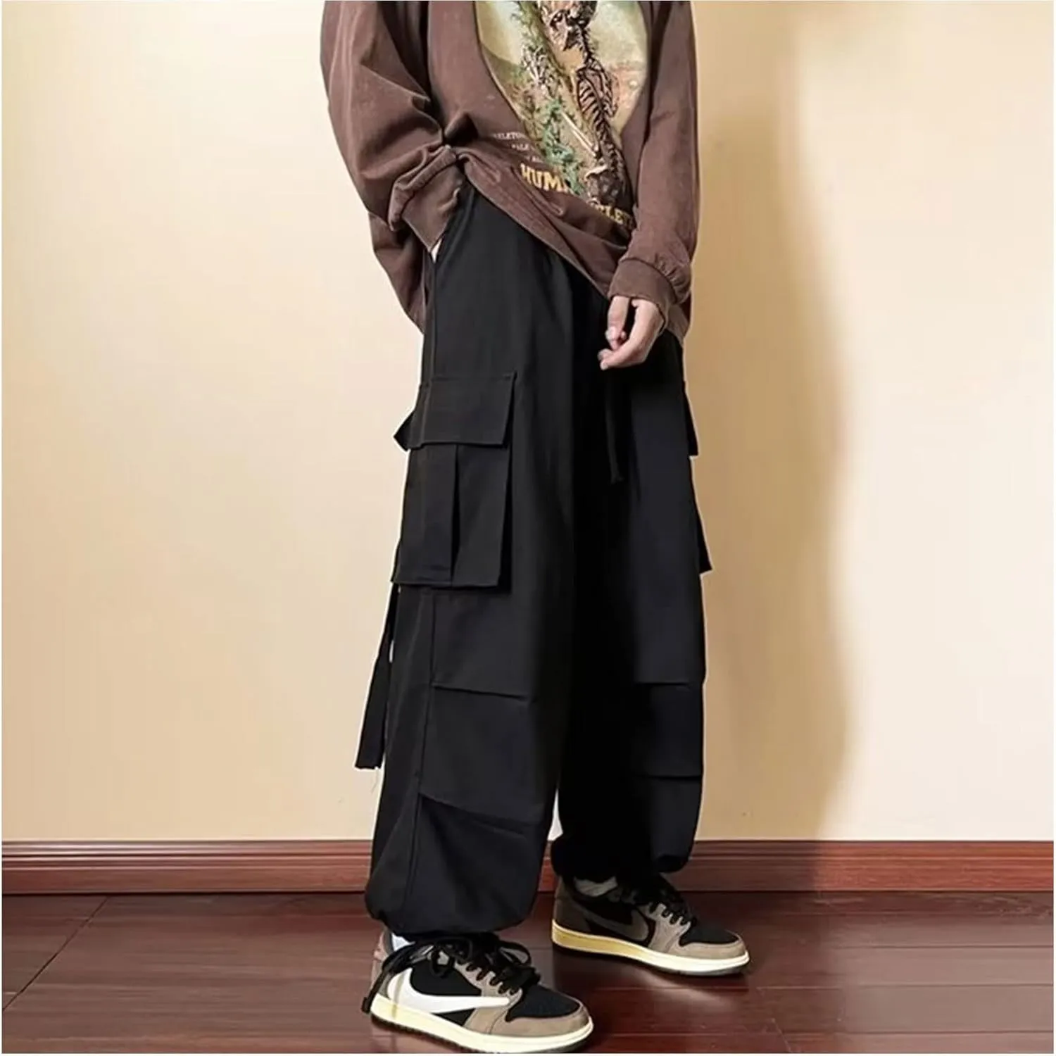 Men's Cargo Pants Y2k Hip Hop Baggy Pants Streetwear Wide Leg Cargo Joggers Parachute Pants for Men