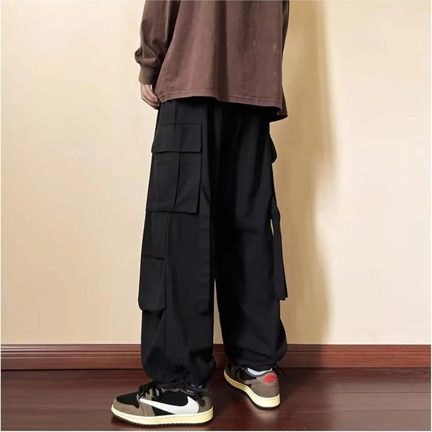 Men's Cargo Pants Y2k Hip Hop Baggy Pants Streetwear Wide Leg Cargo Joggers Parachute Pants for Men