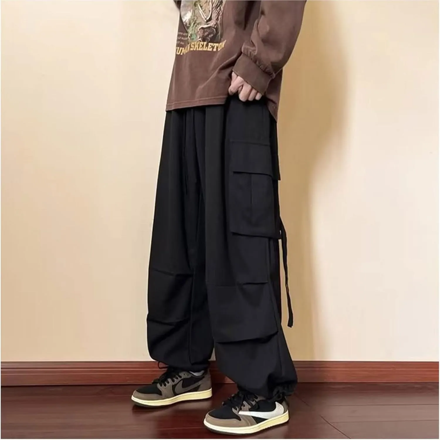 Men's Cargo Pants Y2k Hip Hop Baggy Pants Streetwear Wide Leg Cargo Joggers Parachute Pants for Men