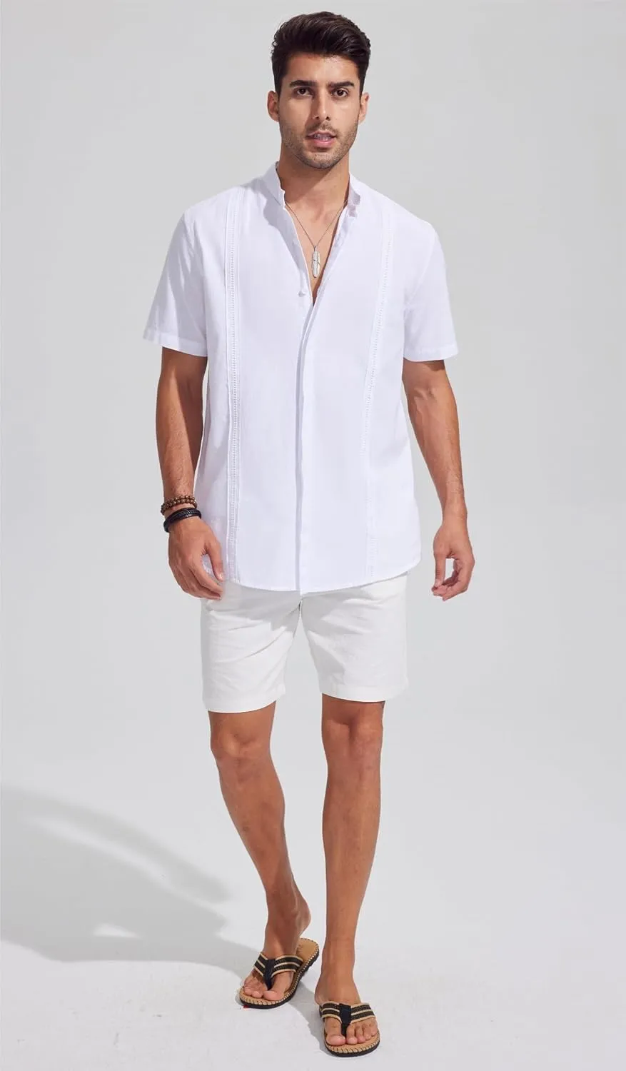 Mens Casual Linen Button Down Short Sleeve Shirts Beach Summer Spread Collar Pocket Tops