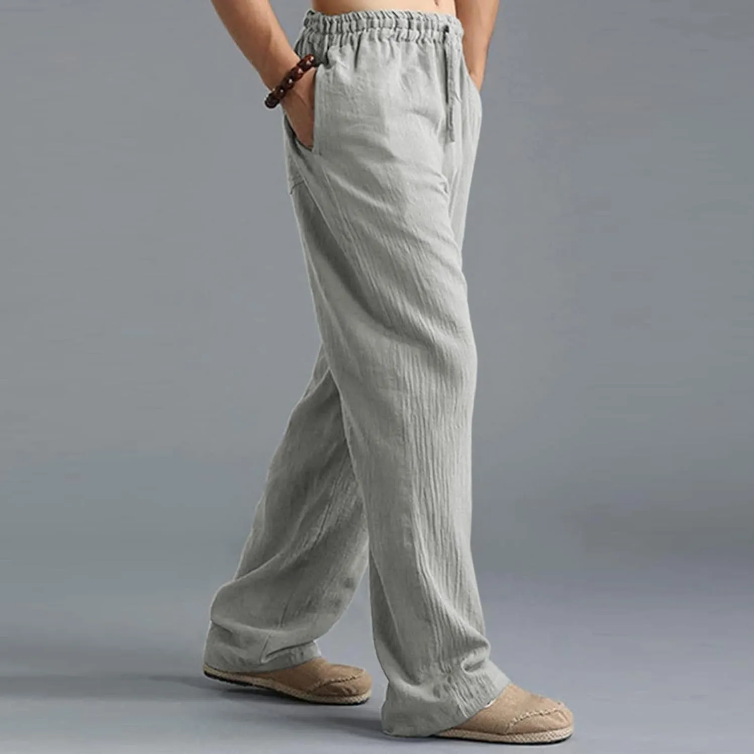 Mens Comfy Pants Long Big and Tall Pleated Baggy Quick Dry Casual Trousers Summer Gym Joggers Pants