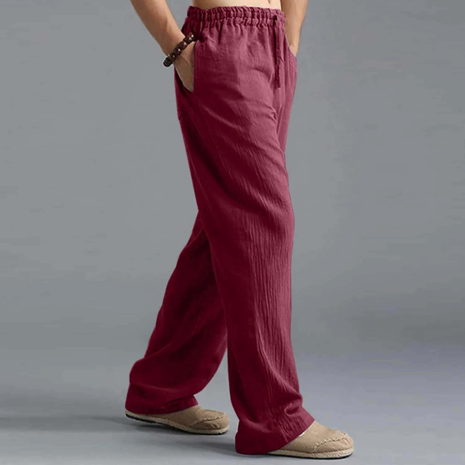 Mens Comfy Pants Long Big and Tall Pleated Baggy Quick Dry Casual Trousers Summer Gym Joggers Pants