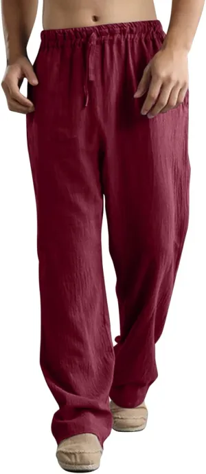 Mens Comfy Pants Long Big and Tall Pleated Baggy Quick Dry Casual Trousers Summer Gym Joggers Pants