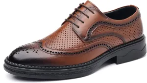 Men's Dress Oxfords Shoes Brogue Genuine Leather Lace-Up Oxford Derby Shoes