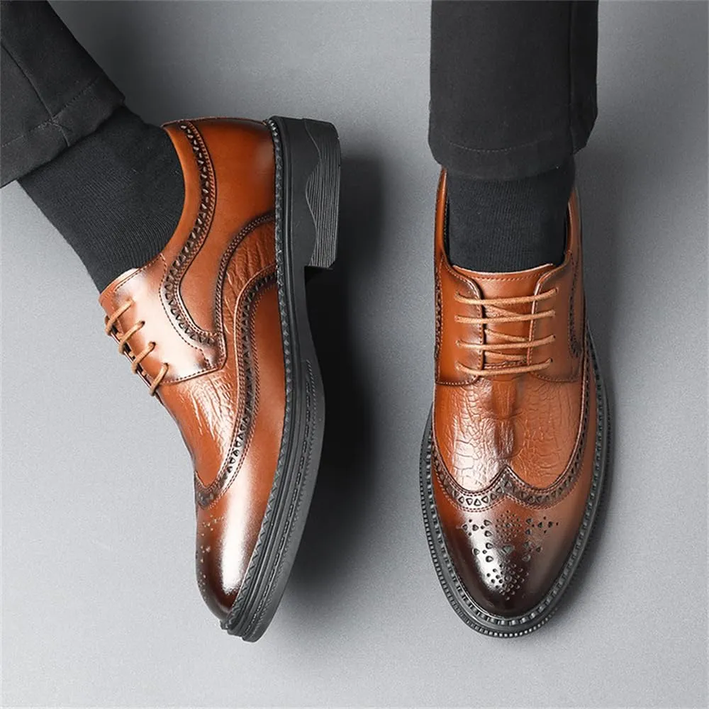 Men's Dress Oxfords Shoes Brogue Genuine Leather Lace-Up Oxford Derby Shoes