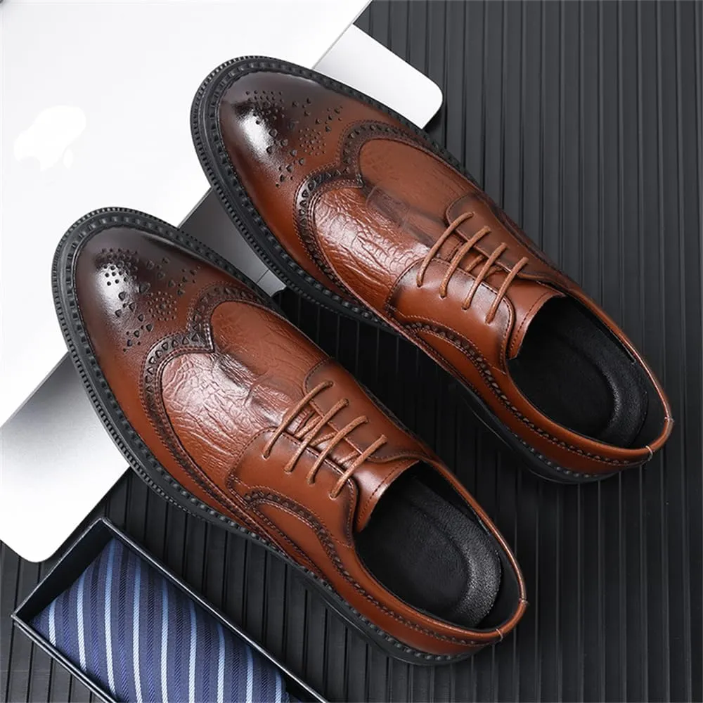 Men's Dress Oxfords Shoes Brogue Genuine Leather Lace-Up Oxford Derby Shoes