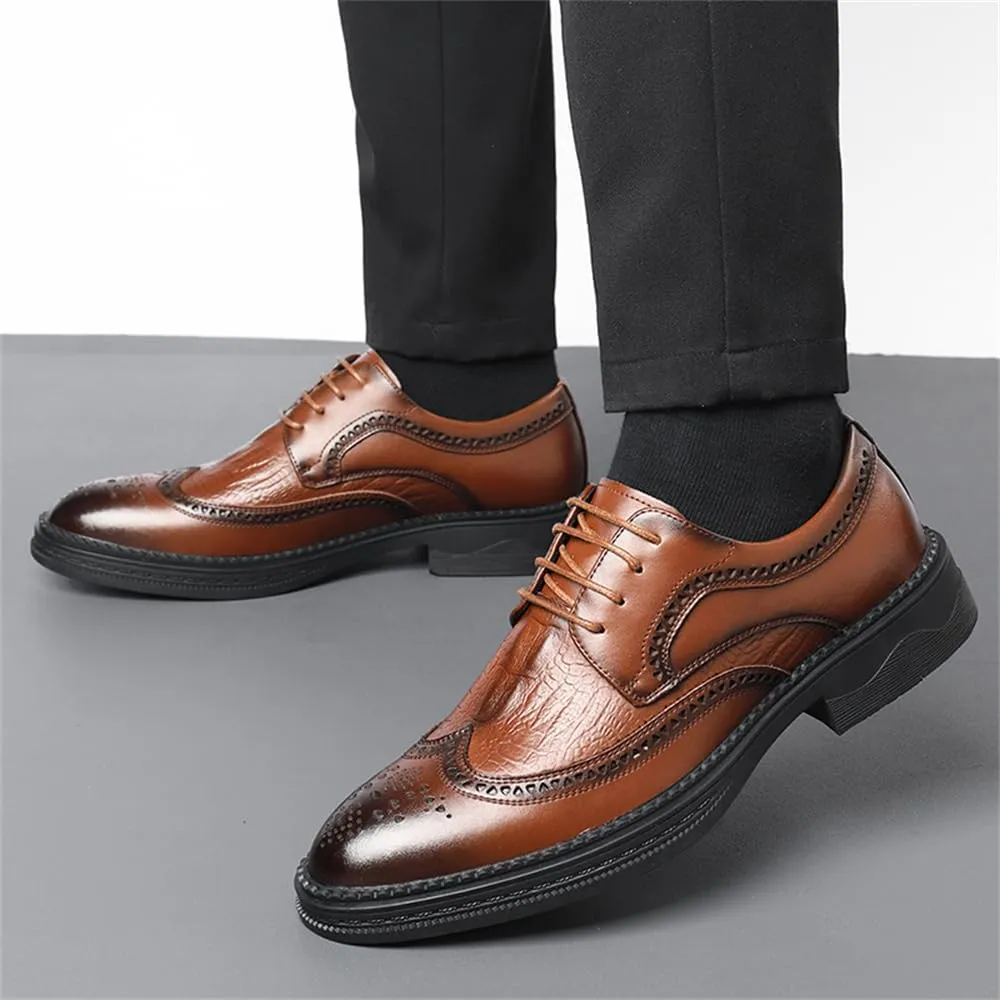 Men's Dress Oxfords Shoes Brogue Genuine Leather Lace-Up Oxford Derby Shoes