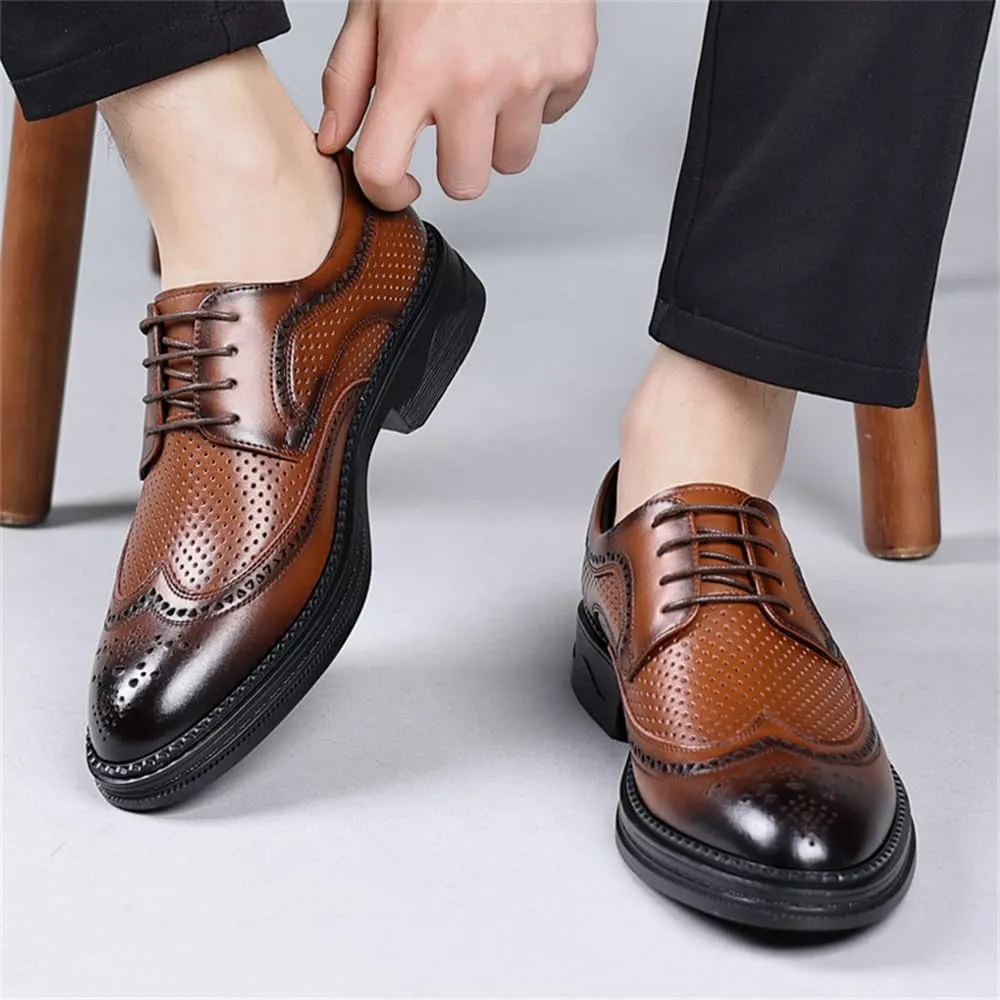 Men's Dress Oxfords Shoes Brogue Genuine Leather Lace-Up Oxford Derby Shoes