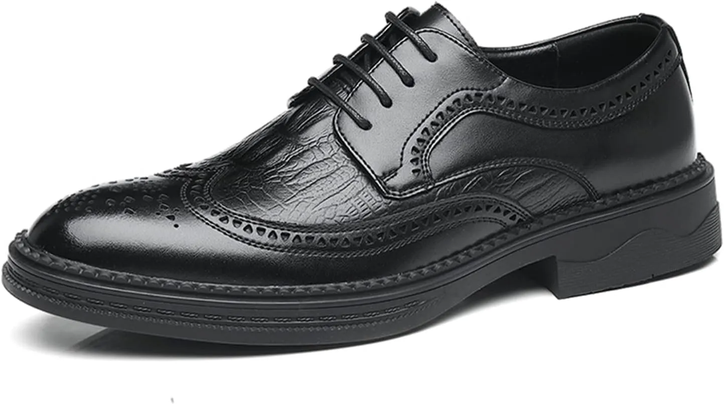 Men's Dress Oxfords Shoes Brogue Genuine Leather Lace-Up Oxford Derby Shoes