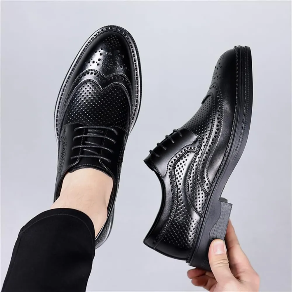 Men's Dress Oxfords Shoes Brogue Genuine Leather Lace-Up Oxford Derby Shoes