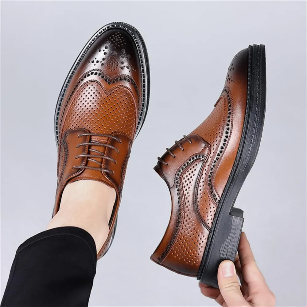 Men's Dress Oxfords Shoes Brogue Genuine Leather Lace-Up Oxford Derby Shoes