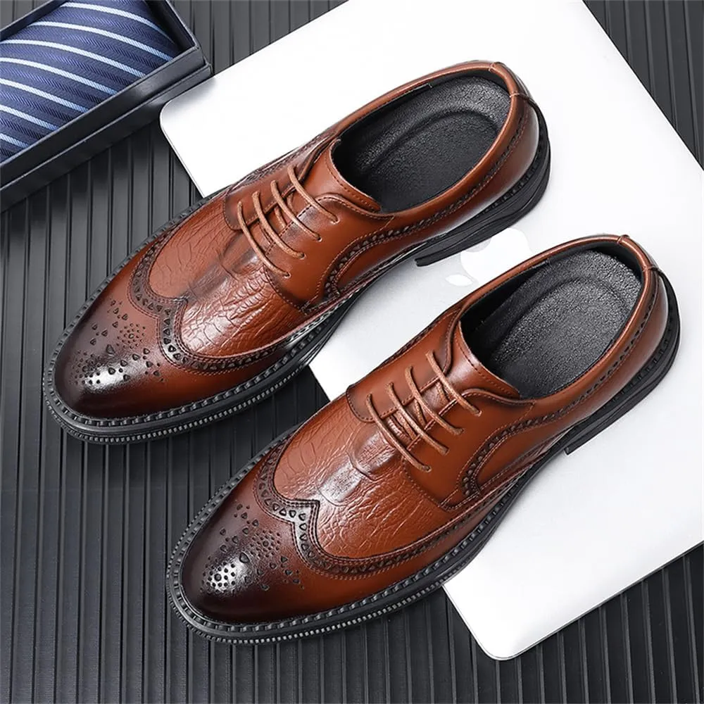 Men's Dress Oxfords Shoes Brogue Genuine Leather Lace-Up Oxford Derby Shoes