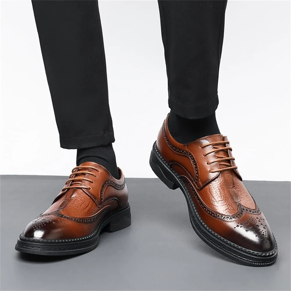 Men's Dress Oxfords Shoes Brogue Genuine Leather Lace-Up Oxford Derby Shoes
