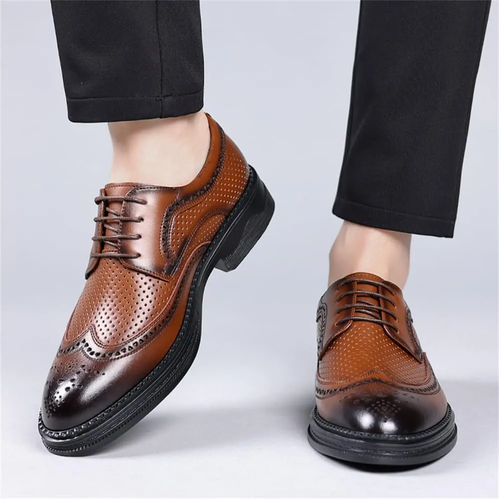 Men's Dress Oxfords Shoes Brogue Genuine Leather Lace-Up Oxford Derby Shoes