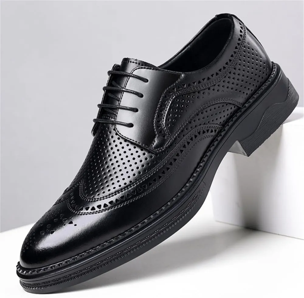 Men's Dress Oxfords Shoes Brogue Genuine Leather Lace-Up Oxford Derby Shoes