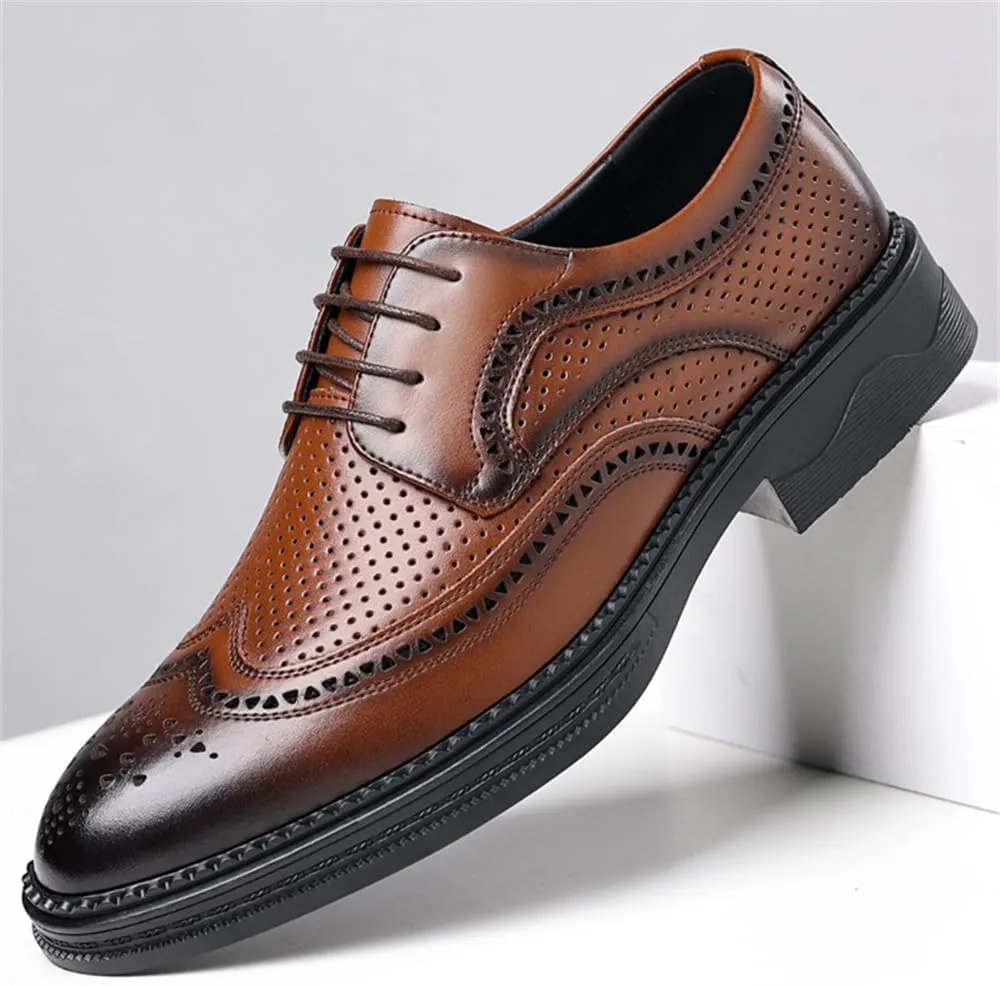 Men's Dress Oxfords Shoes Brogue Genuine Leather Lace-Up Oxford Derby Shoes