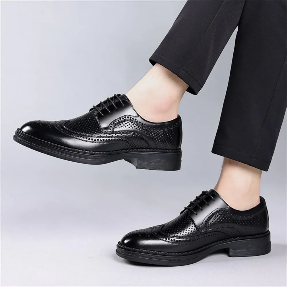 Men's Dress Oxfords Shoes Brogue Genuine Leather Lace-Up Oxford Derby Shoes