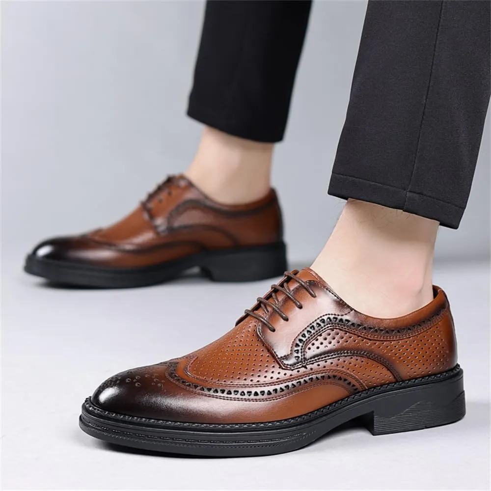 Men's Dress Oxfords Shoes Brogue Genuine Leather Lace-Up Oxford Derby Shoes