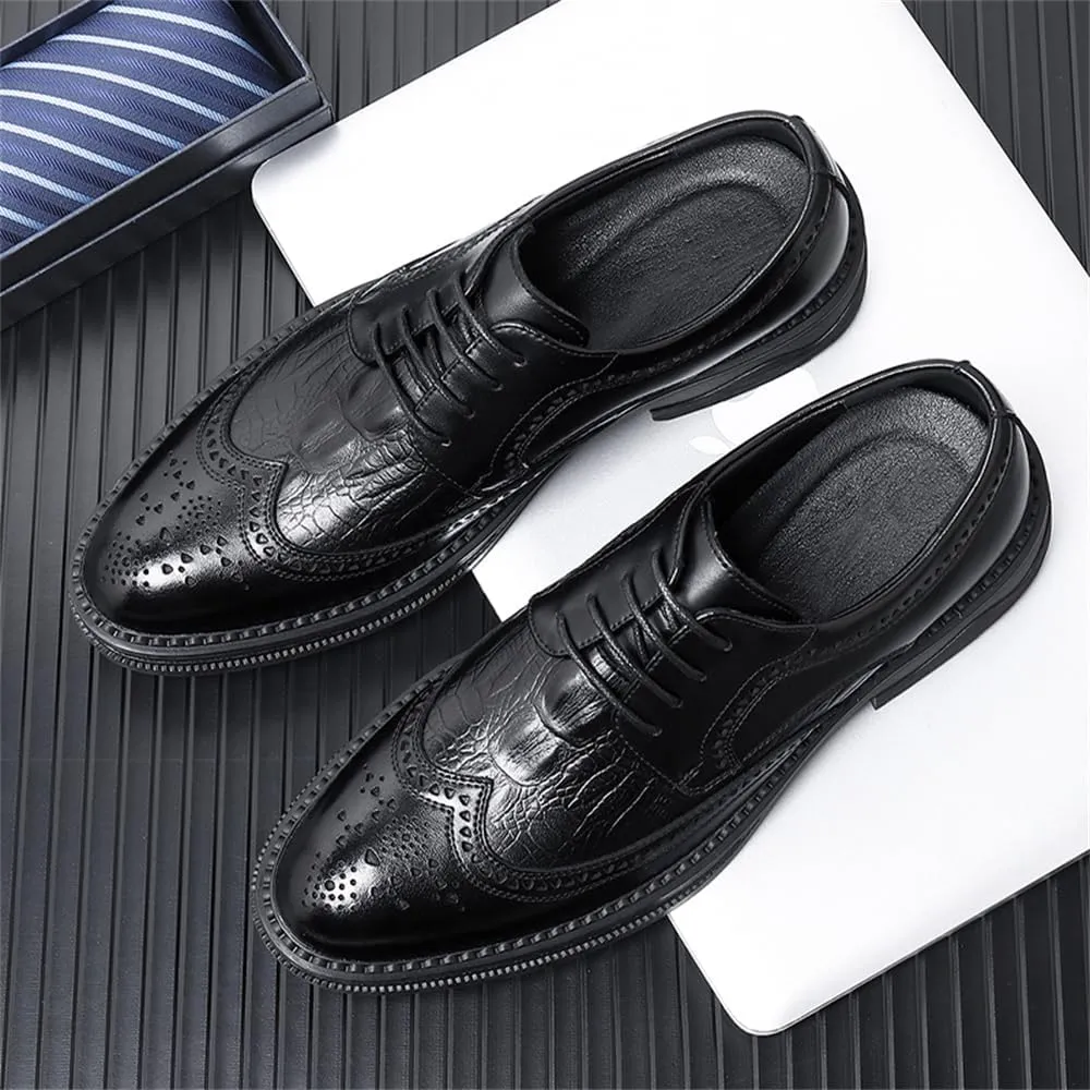 Men's Dress Oxfords Shoes Brogue Genuine Leather Lace-Up Oxford Derby Shoes