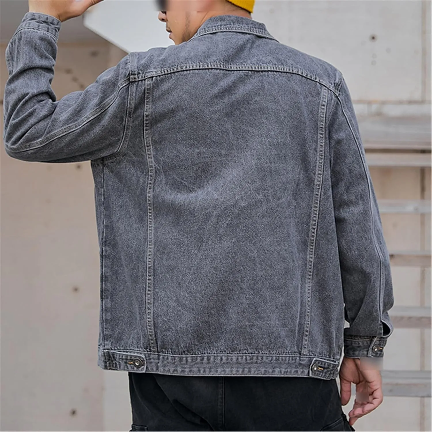 Men's Jean Jacket Trucker Casual Classic Denim Jackets Male Turn-Down Collar Fat Loose Solid Color Coat