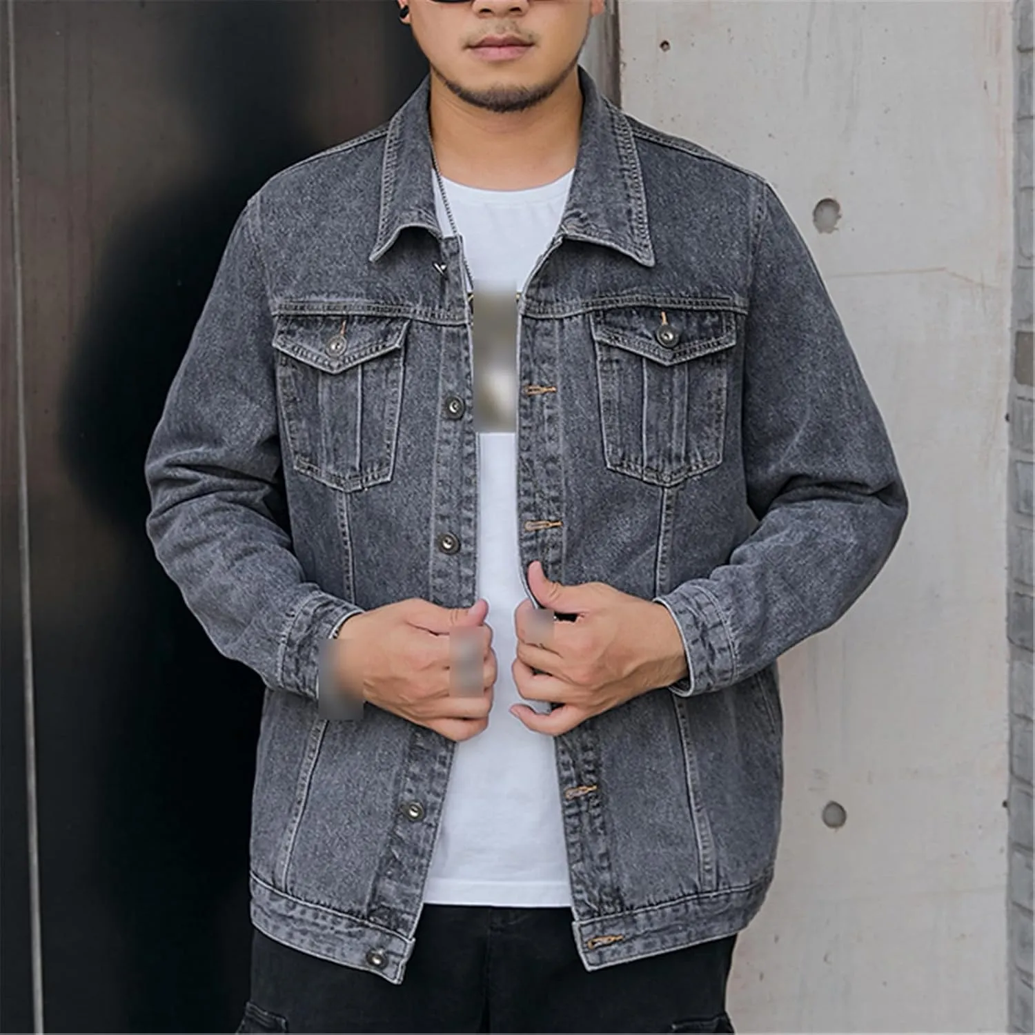 Men's Jean Jacket Trucker Casual Classic Denim Jackets Male Turn-Down Collar Fat Loose Solid Color Coat