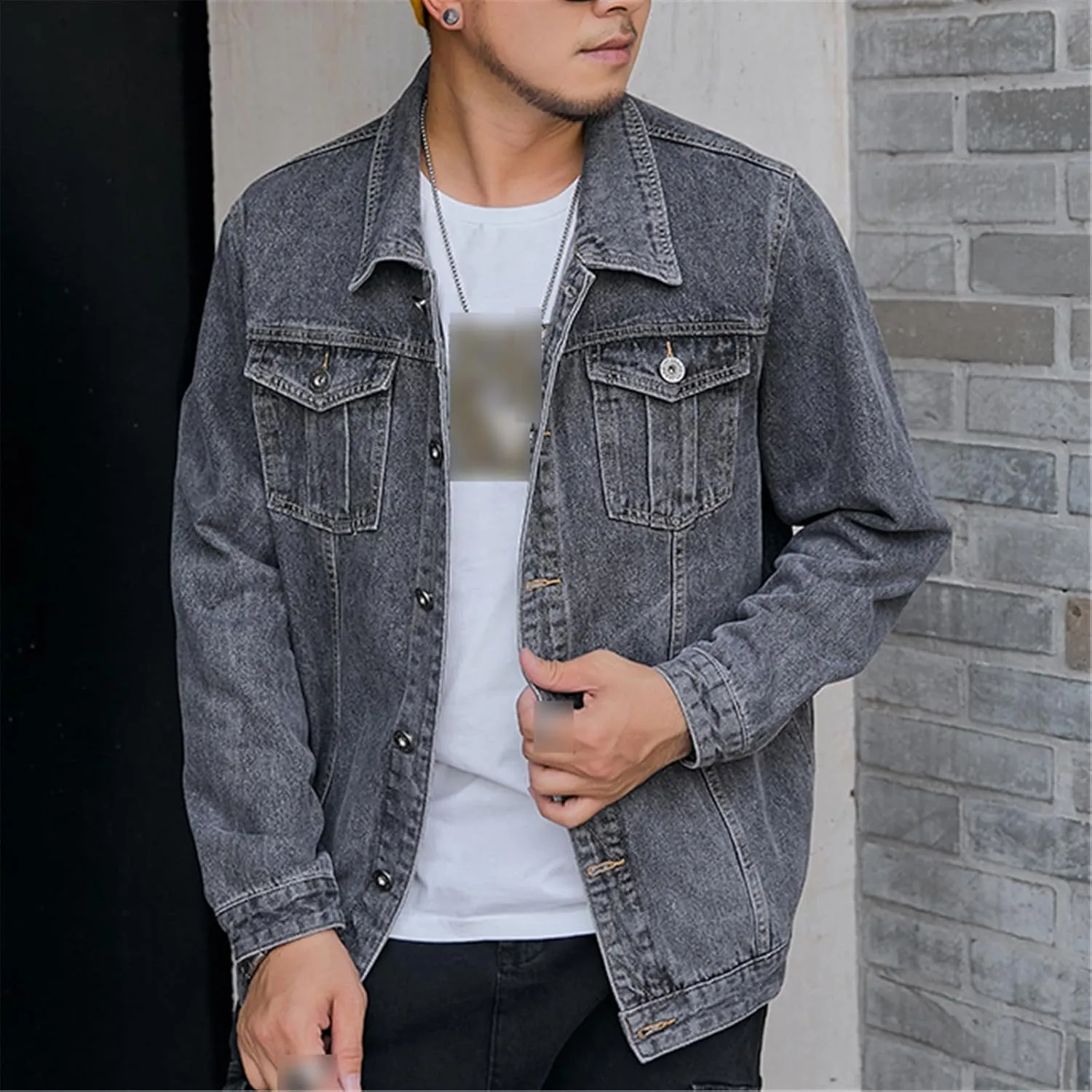 Men's Jean Jacket Trucker Casual Classic Denim Jackets Male Turn-Down Collar Fat Loose Solid Color Coat