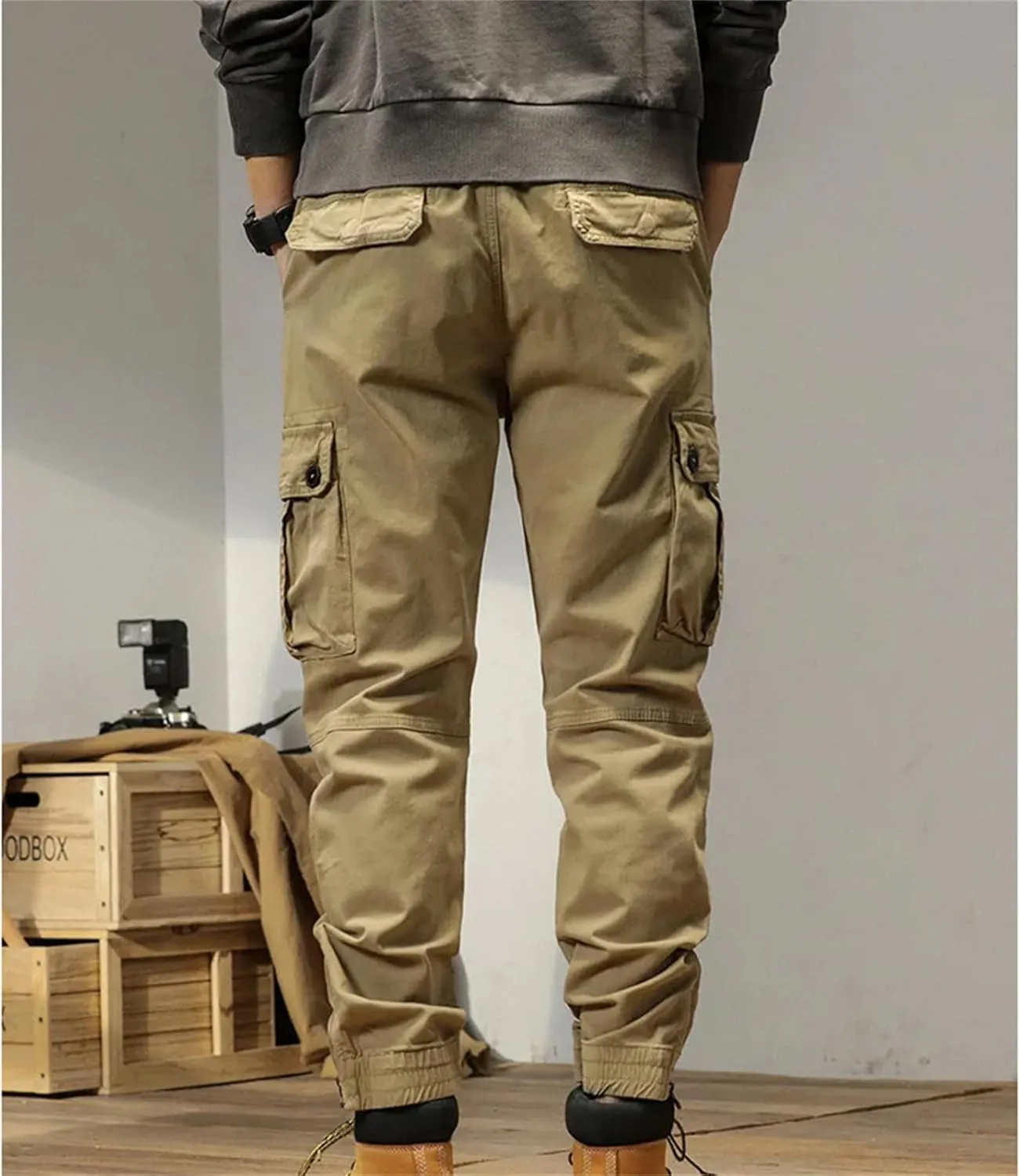 Mens Multi-Pockets Spring Summer Cargo Pants Men Streetwear Zipper Leg Skinny Work Joggers Cotton Casual Trousers