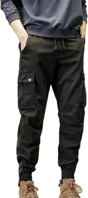 Mens Multi-Pockets Spring Summer Cargo Pants Men Streetwear Zipper Leg Skinny Work Joggers Cotton Casual Trousers