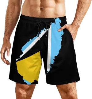 Men's Summer Flag Swim Trunks Quick Dry Surf Boardshorts Bathing Suit Shorts with Pockets