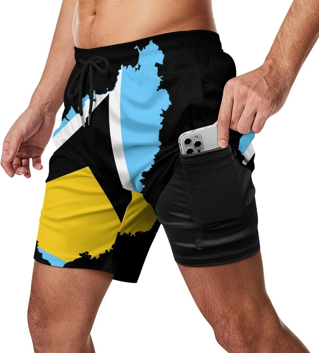 Men's Summer Flag Swim Trunks Quick Dry Surf Boardshorts Bathing Suit Shorts with Pockets