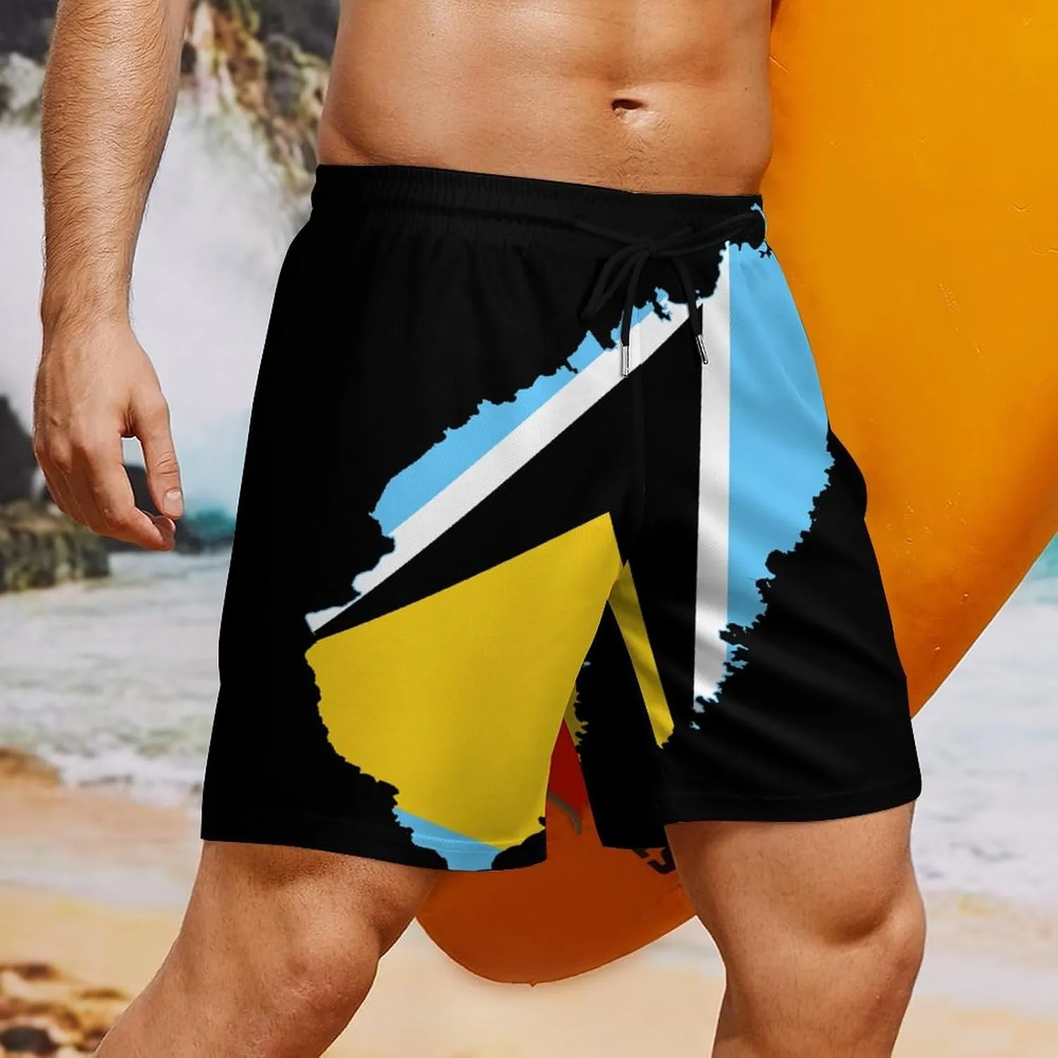 Men's Summer Flag Swim Trunks Quick Dry Surf Boardshorts Bathing Suit Shorts with Pockets