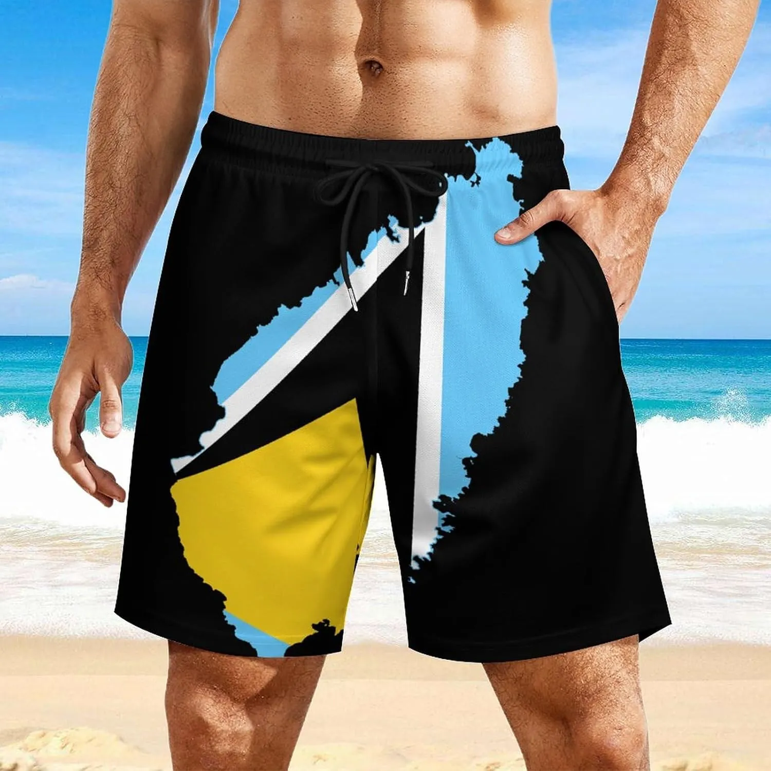 Men's Summer Flag Swim Trunks Quick Dry Surf Boardshorts Bathing Suit Shorts with Pockets