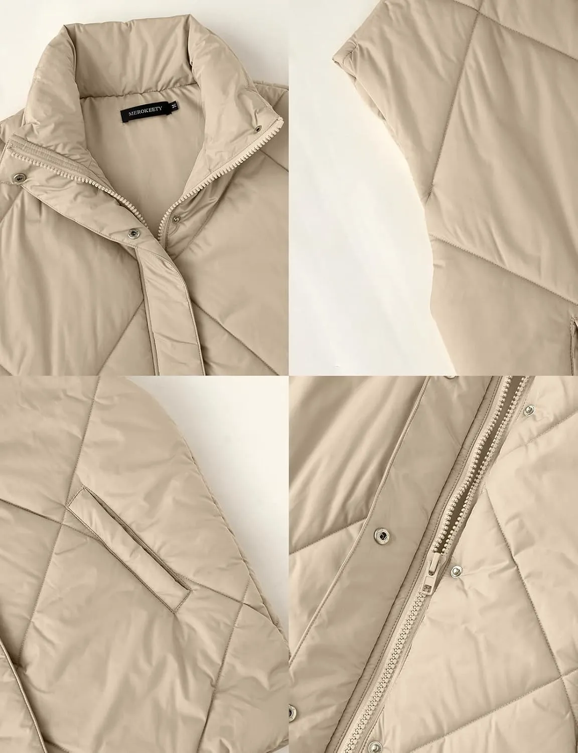 MEROKEETY Women's 2024 Winter Puffer Vest Quilted Stand Collar Zip Up Padded Gilet Coat with Pockets