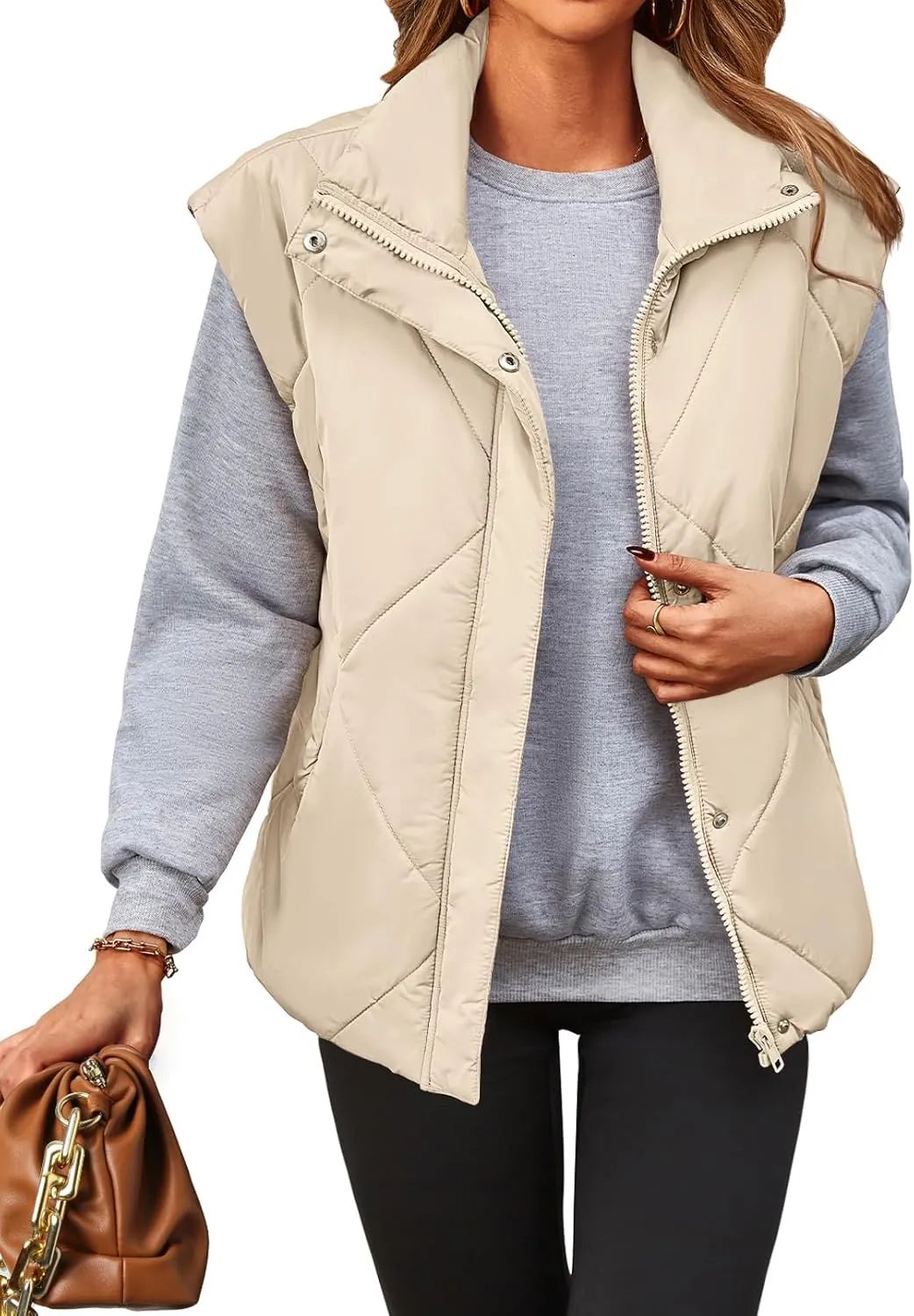MEROKEETY Women's 2024 Winter Puffer Vest Quilted Stand Collar Zip Up Padded Gilet Coat with Pockets